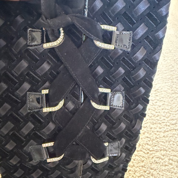 Vintage Versace Black Textured & Patent Heeled Boots Size 39 - Picture 5 of 7